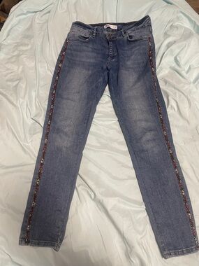 Zara Skinny Blue Jeans with Sequin Side Trim